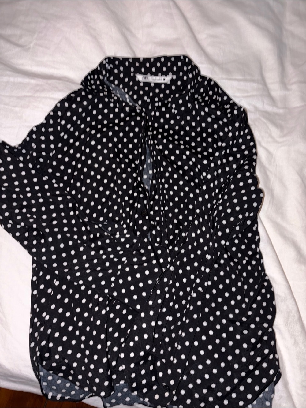 Zara Black Button-Down Polka Dot Shirt